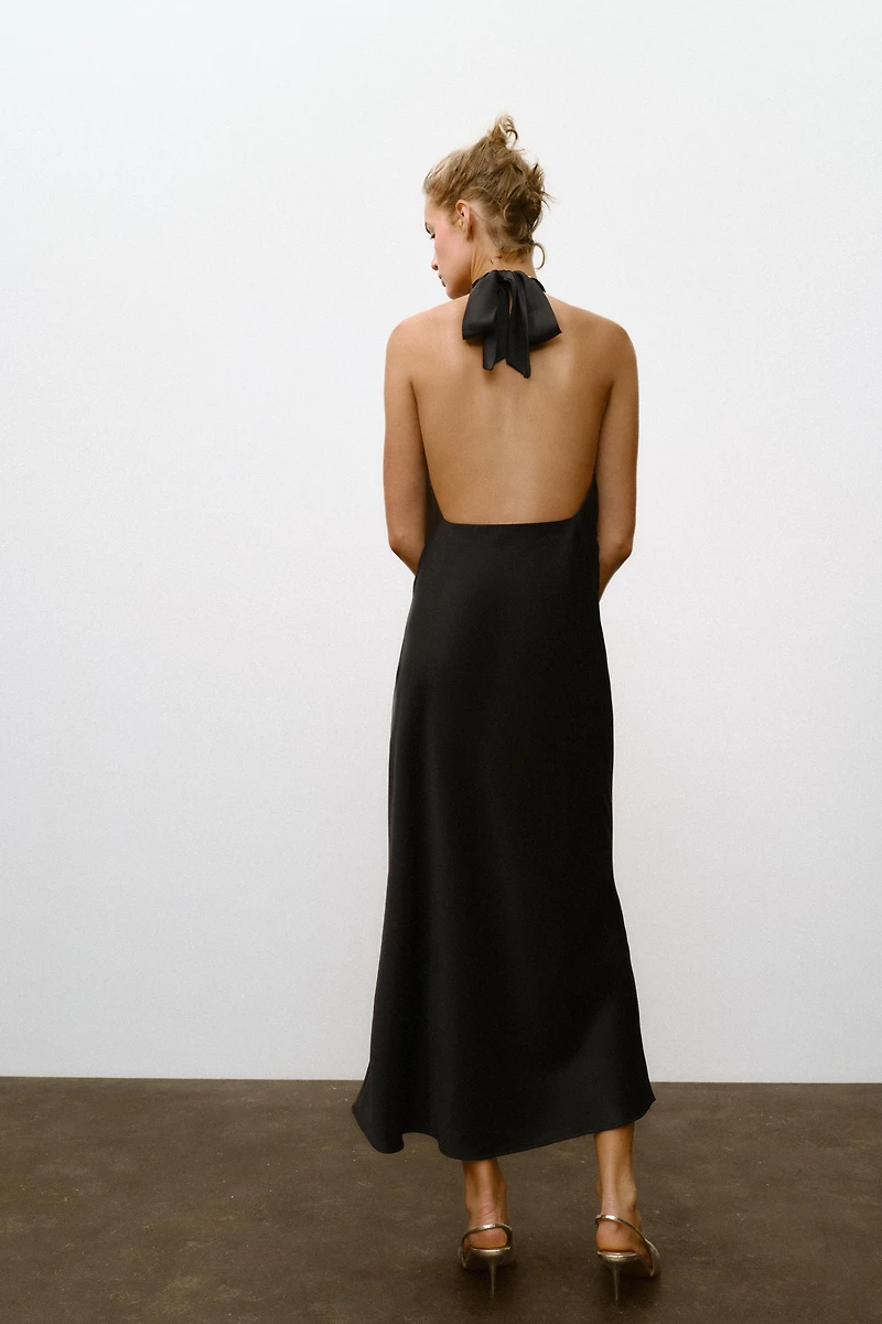 OPEN BACK SATIN MIDI DRESS