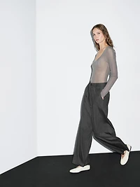 Mid-rise wide-leg pinstripe trousers
