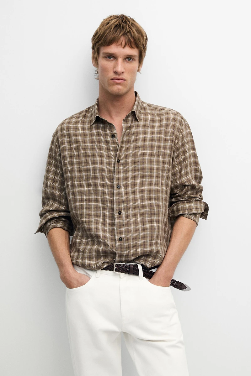 100% linen regular fit check shirt