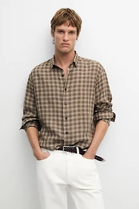 100% linen regular fit check shirt