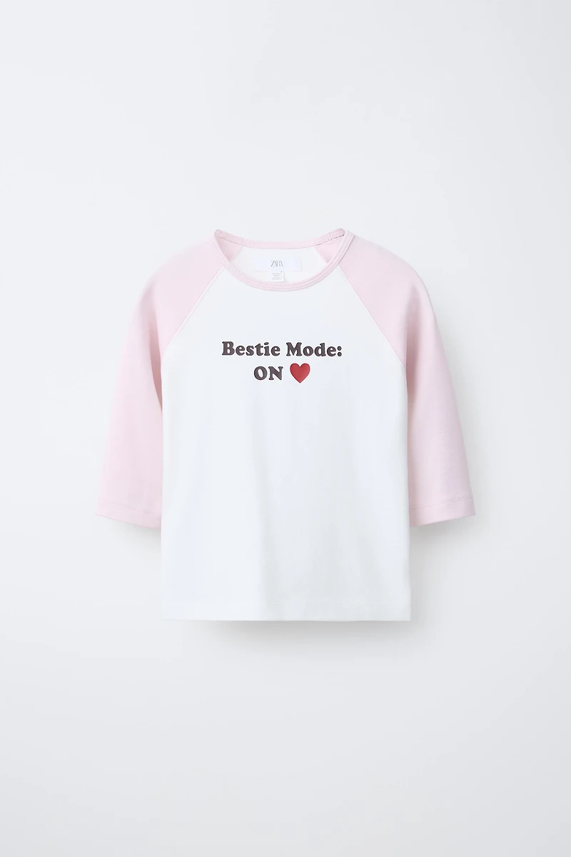 RAGLAN SLEEVE T-SHIRT WITH TEXT AND MODAL