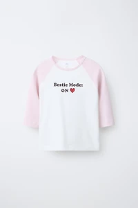 RAGLAN SLEEVE T-SHIRT WITH TEXT AND MODAL