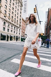 EMBROIDERED LINEN BLEND SHORTS ZW COLLECTION
