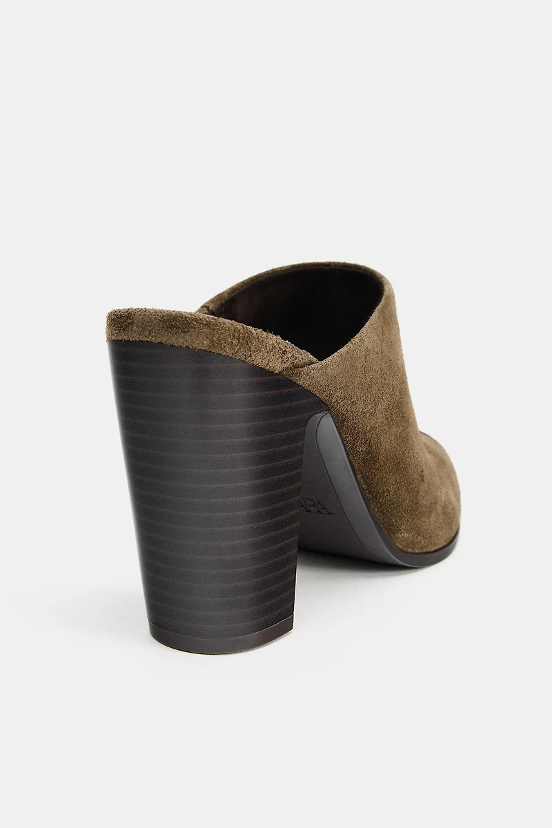 WORN EFFECT SPLIT LEATHER MULES