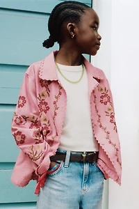 COTTON LINEN BLEND CROSS STITCH EMBROIDERED OVERSHIRT
