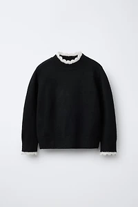 CROCHET TRIM KNIT SWEATER