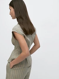 100% linen striped top with pleated details