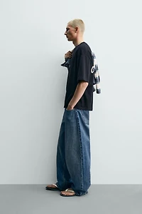 SHORT SLEEVE TEXT PRINT SWEATSHIRT