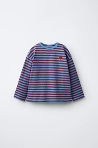 EMBROIDERED HEART STRIPED T-SHIRT
