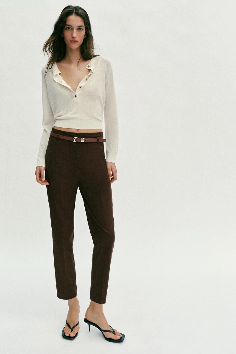 HIGH-WAISTED BELTED PANTS