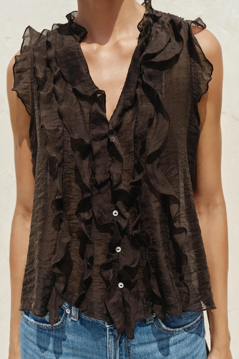 SEMI-SHEER RUFFLED TOP