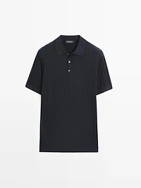 Cotton blend cable-knit polo sweater