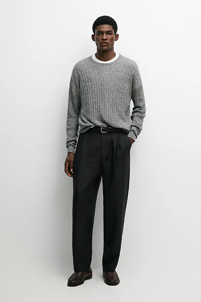 Linen cotton mouliné knit sweater