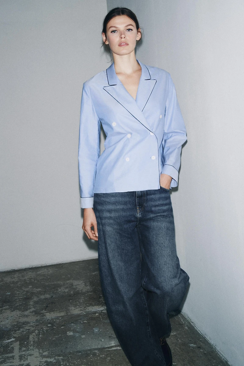 ZW COLLECTION CONTRAST PIPING WRAP SHIRT