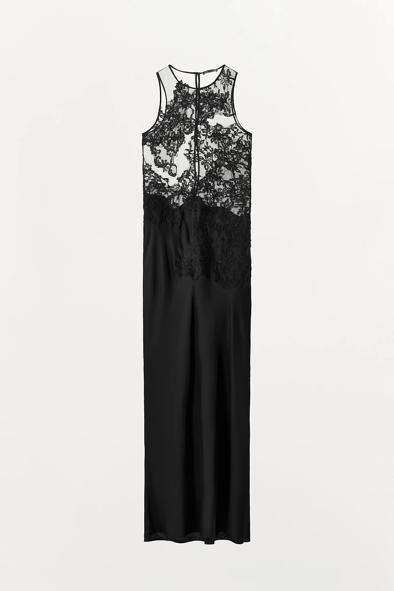 LONG COMBINATION MESH LACE DRESS