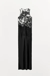 LONG COMBINATION MESH LACE DRESS