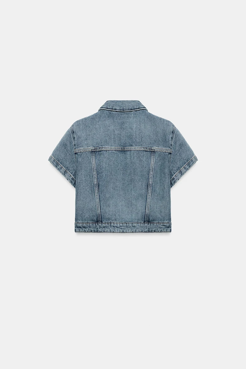 TRF ASYMMETRIC DENIM CROPPED SHIRT