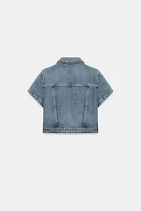 TRF ASYMMETRIC DENIM CROPPED SHIRT