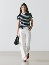 100% cotton striped short sleeve T-shirt