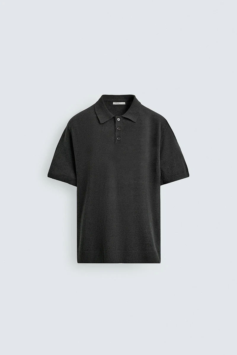 KNIT LINEN COTTON BLEND POLO SHIRT