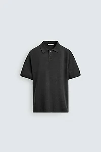 KNIT LINEN COTTON BLEND POLO SHIRT