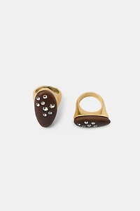 2-PACK OF OVAL RINGS WITH WOOD EFFECT AND SHIMMER