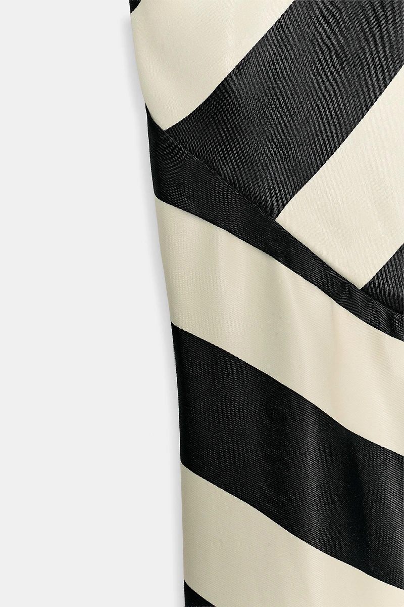 STRIPED MIDI HALTER DRESS