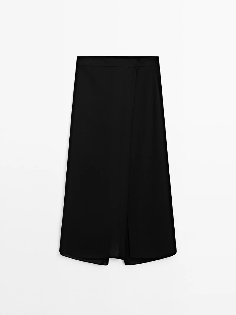 Long linen blend skort