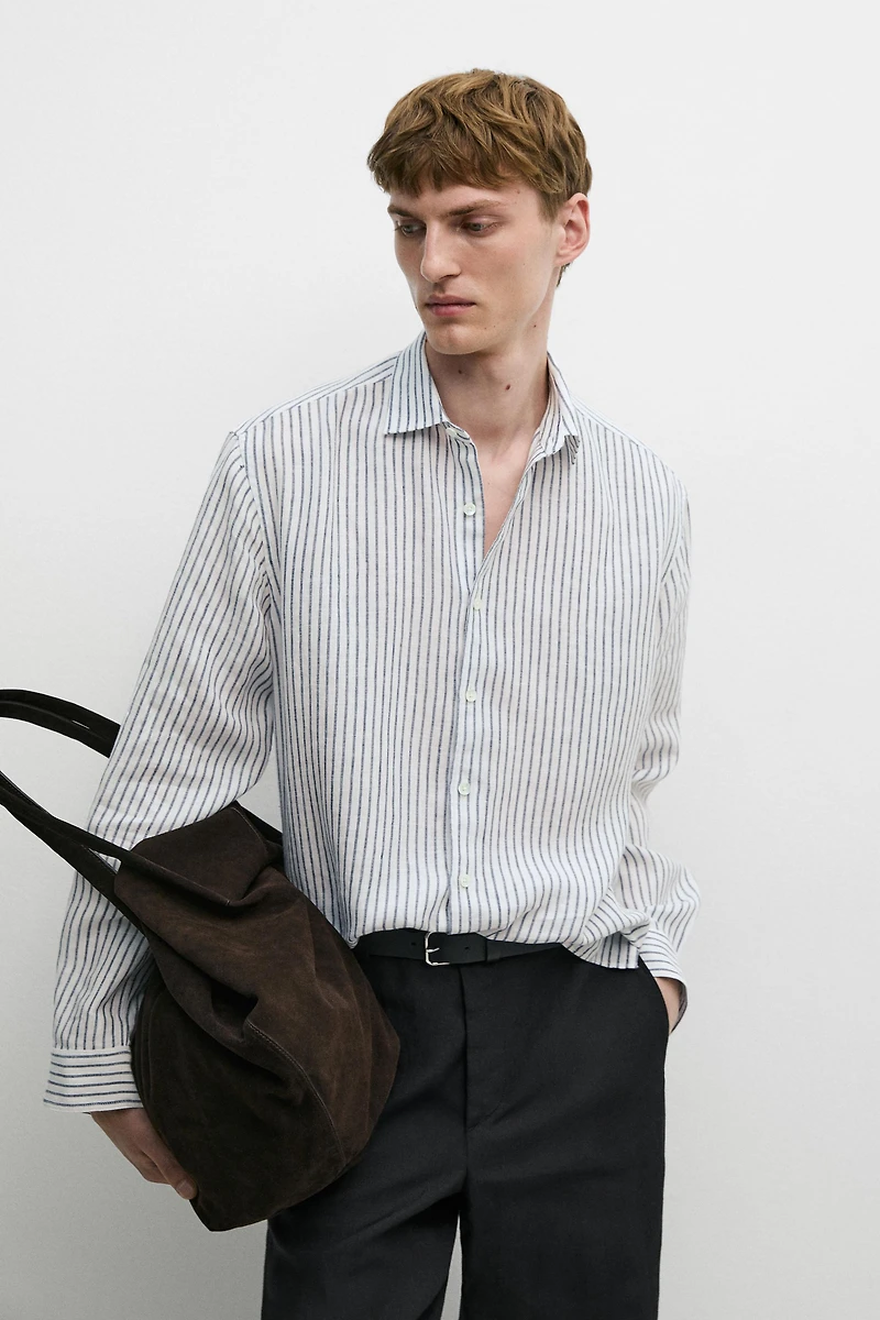 Chemise regular fit rayures 100 % lin