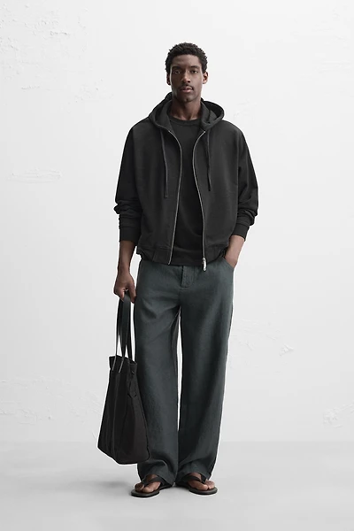 BASIC HOODED ZIP-UP SWEATSHIRT
