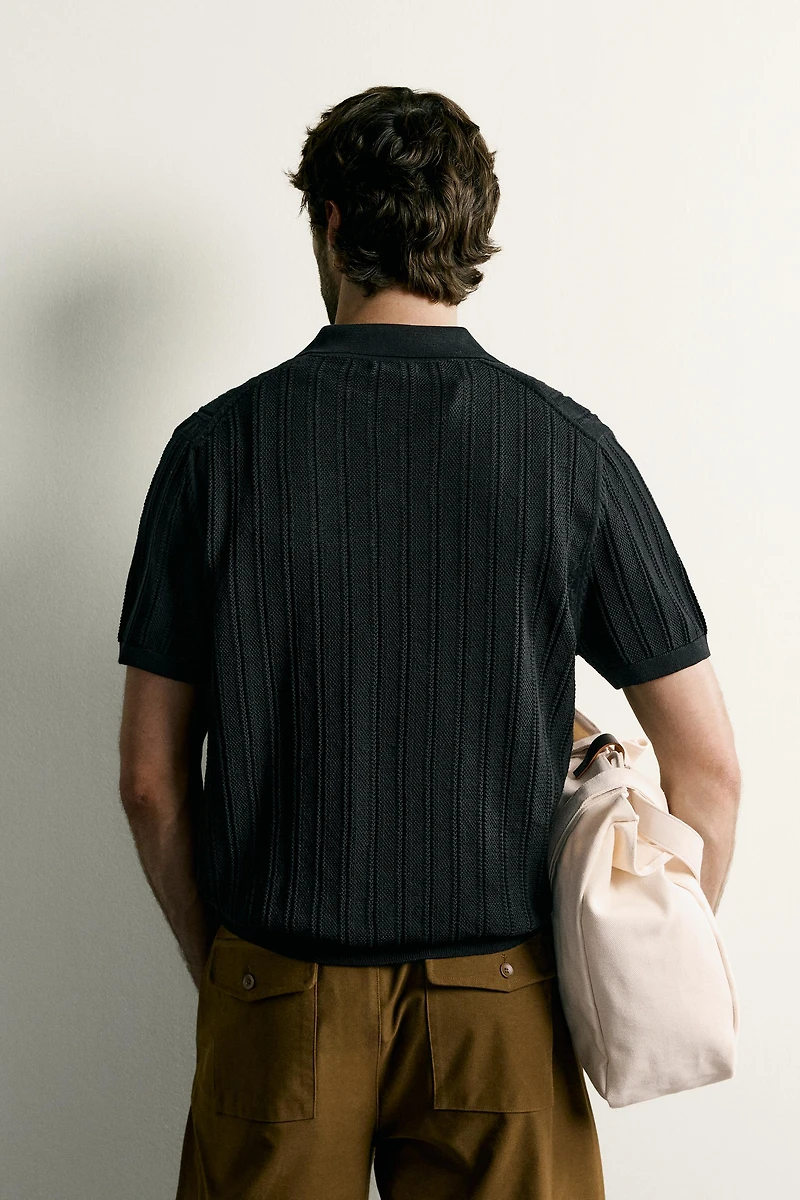 OPEN-KNIT TEXTURED POLO