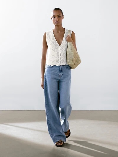 Veste sans manches brodée 100 % coton