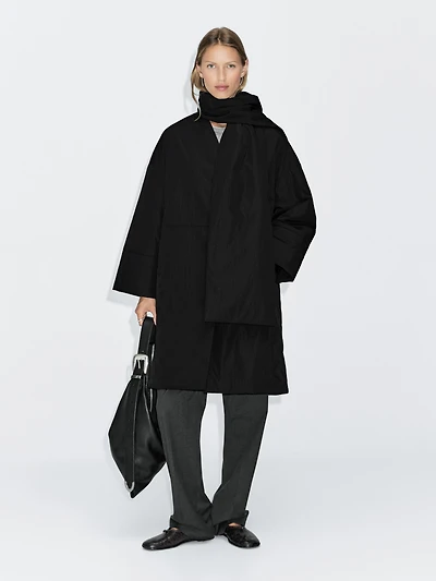 Long padded coat with scarf detail