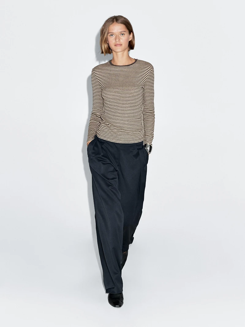Long-sleeve cotton blend T-shirt