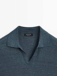 Polo en maille texturée lin et coton