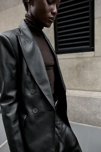 FAUX LEATHER DOUBLE BREASTED BLAZER