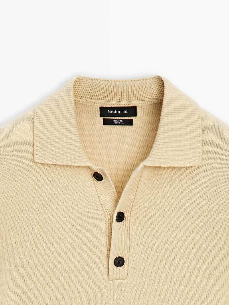100% wool knit polo sweater