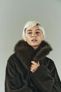 WOOL BLEND COAT WITH FAUX FUR COLLAR