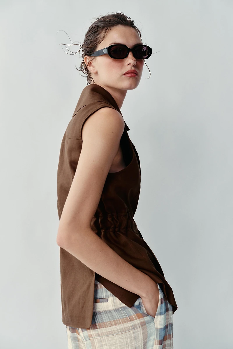 GILET EN LIN AVEC CEINTURE