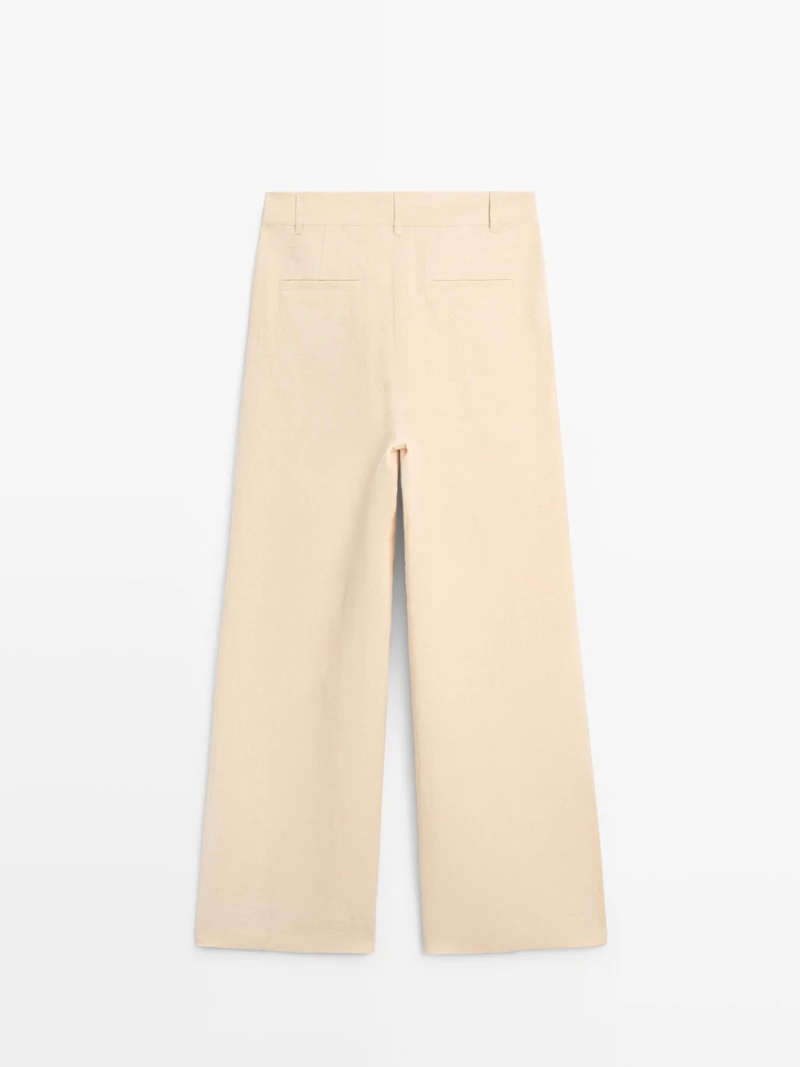 Wide-leg linen trousers with pocket detail