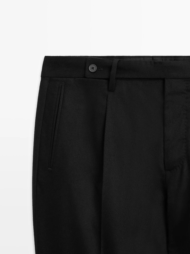 Wool blend flannel trousers with darts