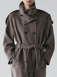 Long wool blend trench coat with belt