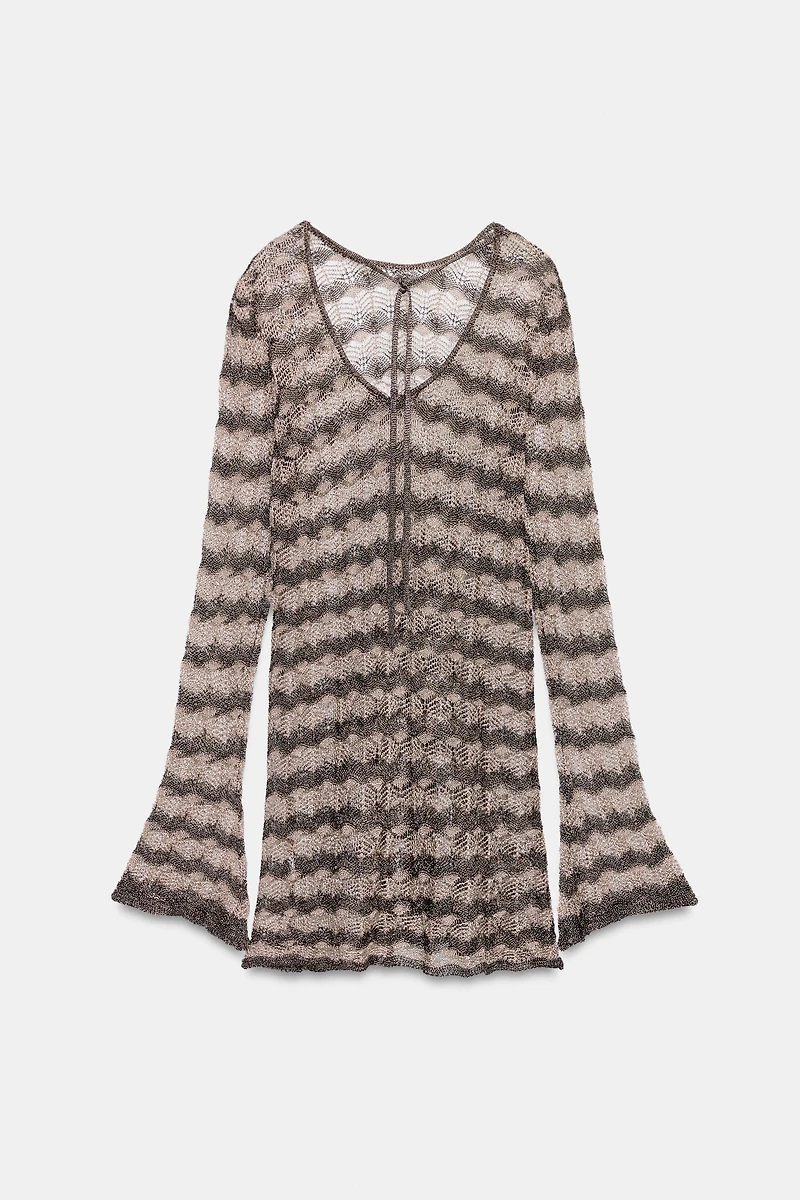 METALLIC THREAD OPEN-KNIT MINI DRESS
