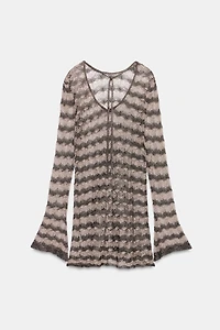 METALLIC THREAD OPEN-KNIT MINI DRESS