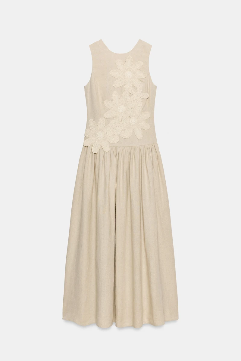 LINEN COMBINATION MIDI DRESS