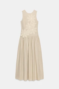LINEN COMBINATION MIDI DRESS