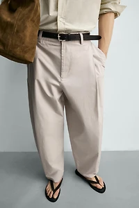 PLEATED POPLIN STRAIGHT FIT PANTS