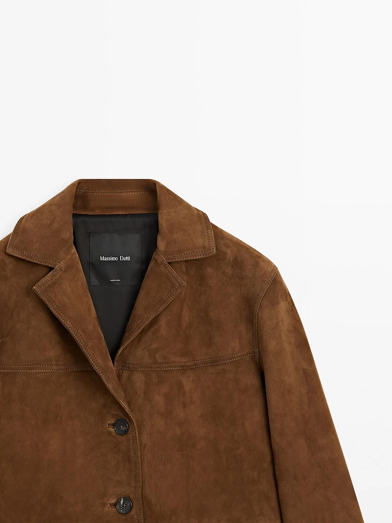 Blazer en cuir finition daim avec surpiqûre