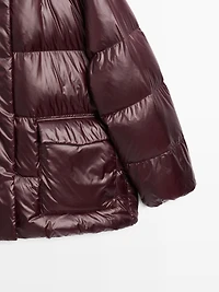 Short water-repellent puffer jacket with hood