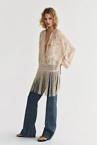ZW COLLECTION EMBROIDERED FRINGE BLOUSE
